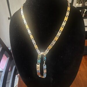 Men’s gold and silver plated necklace and bracelet set 1year warranty
